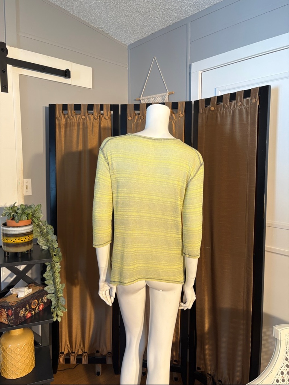 Light Green Striped Henley Knit Top - Women - Picture 5 of 5